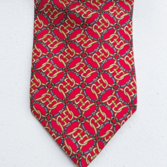 Brooks Brothers Makers Red All Silk Tie Equestrian Gold 55"L X 4"W - Picture 2 of 4